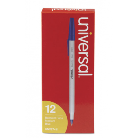 universal Stick Ballpoint Pen, Medium 1mm, Blue Ink, Gray Barrel, Dozen