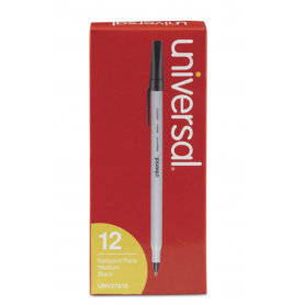 universal Stick Ballpoint Pen, Medium 1mm, Black Ink, Gray Barrel, Dozen