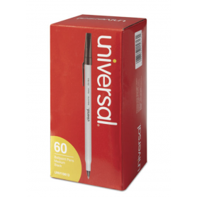 universal Stick Ballpoint Pen Value Pack, Medium 1mm, Black Ink, Gray Barrel, 60/Pack