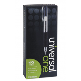 universal Comfort Grip Retractable Gel Pen, 0.7mm, Black Ink, Smoke Barrel, Dozen