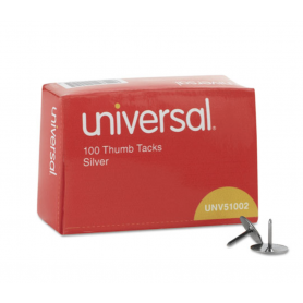 universal Thumb Tacks, Steel, Silver, 5/16", 100/Box