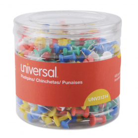 universal Colored Push Pins, Plastic, Assorted, 3/8", 400/Pack