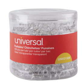 universal Clear Push Pins, Plastic, 3/8", 400/Pack