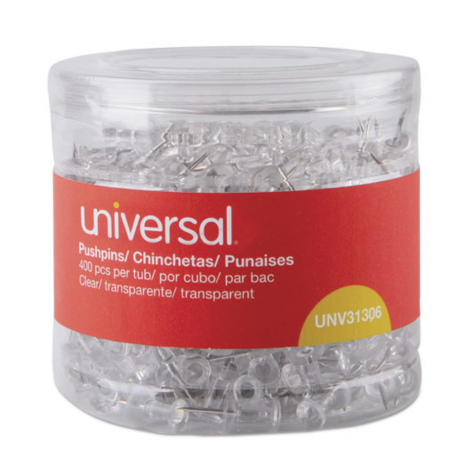 universal Clear Push Pins, Plastic, 3/8", 400/Pack