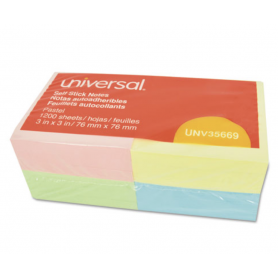 universal Self-Stick Note Pads, 3 x 3, Assorted Pastel Colors, 100-Sheet, 12/Pack