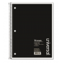 universal Wirebound Notebook, 1 Subject, Medium/College Rule, Black Cover, 10.5 x 8, 70 Pages