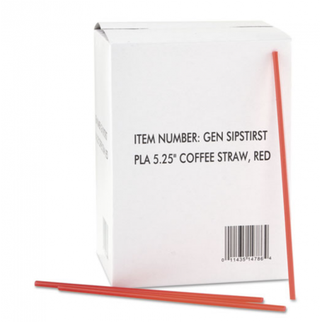 GEN Coffee Stirrers, Red/White, Plastic, 5 1/4", 1000/Box, 10 Boxes/Carton