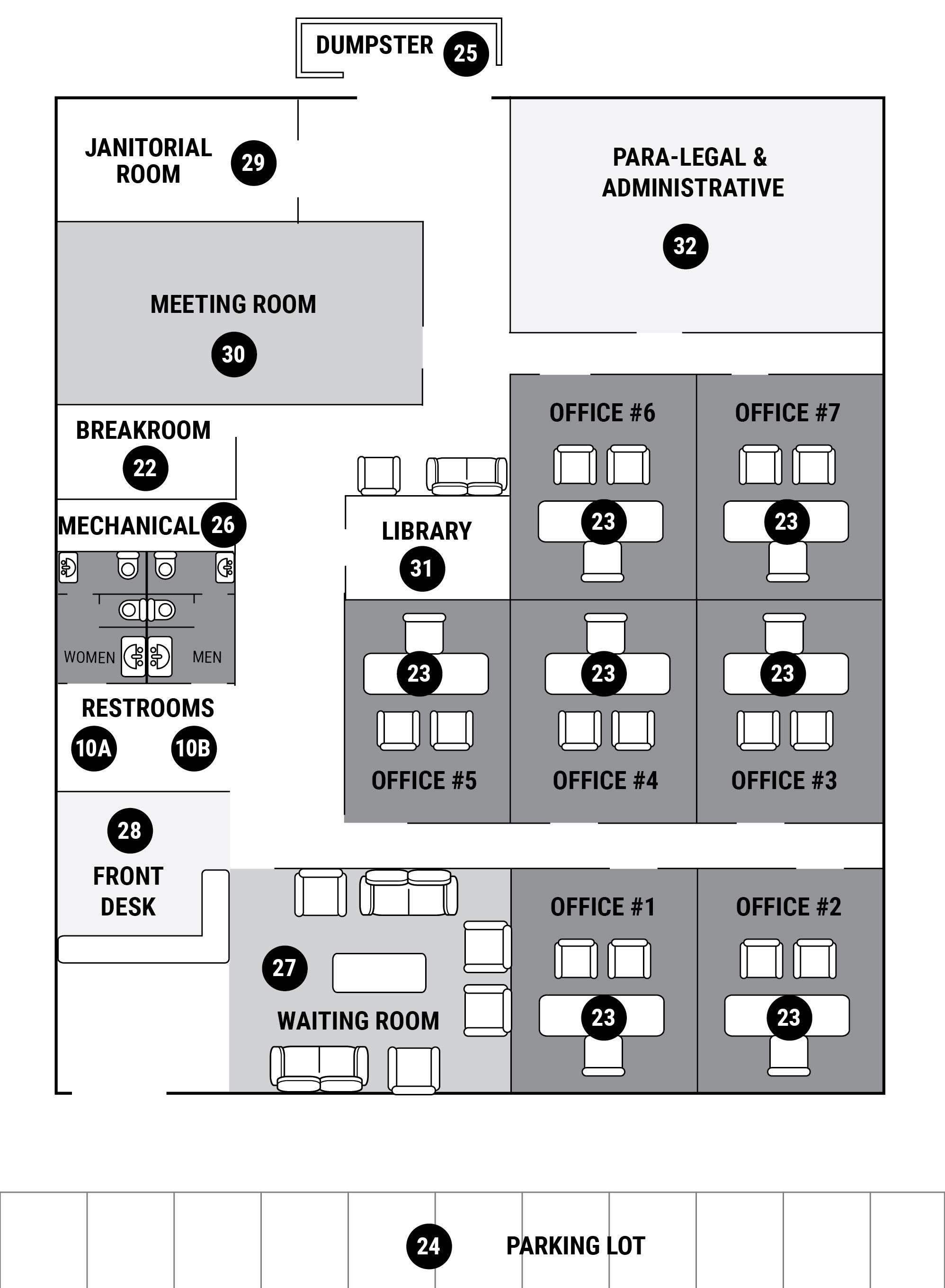 Business blueprint map with clickable areas